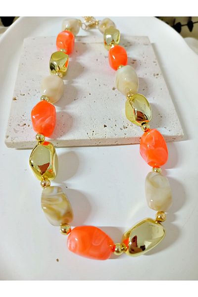 mos&more Orange Cream Gold Beaded Stylish Women's Necklace