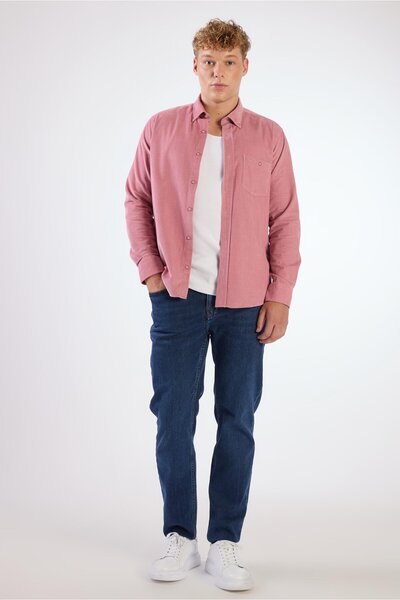 Dufy Men's Regular Fit Long Sleeve Powder Shirt