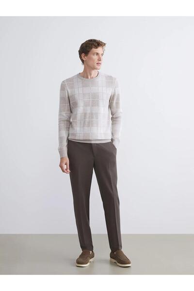 LC Waikiki Lcwaikiki Classic Crew Neck Long Sleeve Plaid Men's Knitwear Sweater (W5)