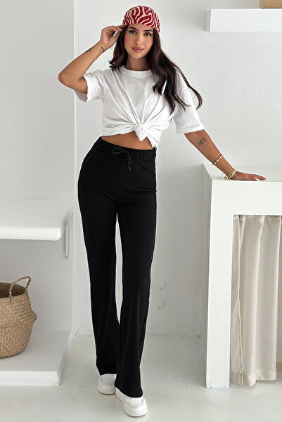 Noa Noa Kadın Yüksek Bel Düz Paça Tayt – Bağcıklı & Rahat Kesim