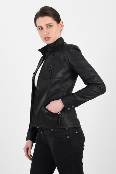 DeriWork Melody Women's Black Fit Genuine Leather Jacket Size Measurements Visually