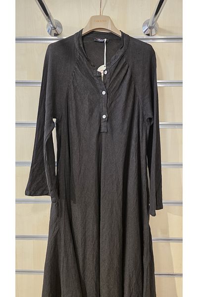 Park Moda Long Linen Dress with False Cut Pleats