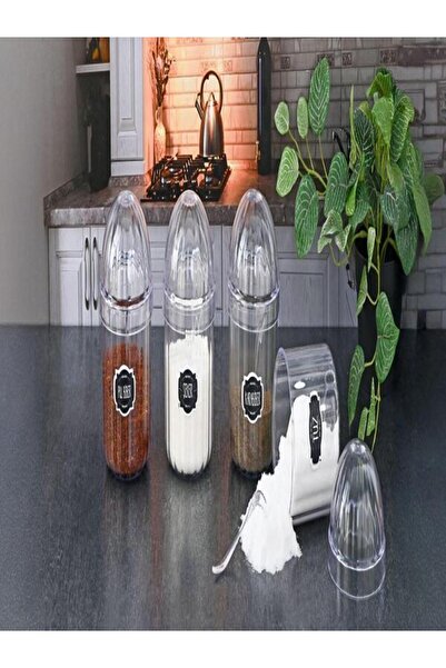 KapKacakAl 4-Piece Spice Set with Spoon Storage Container with Label