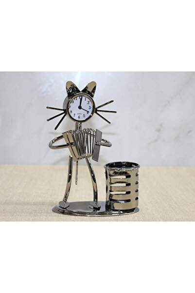 MEKs Metal Accordion Playing Musician Cat Musician Clock and Pen Holder