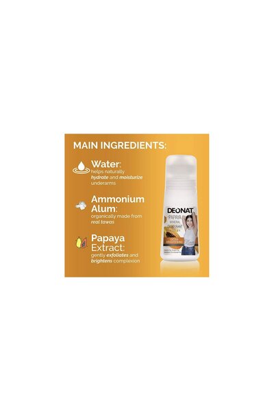 DEONAT Papaya Mineral Deodorant Roll On Extra Brightening Tawas 65ml