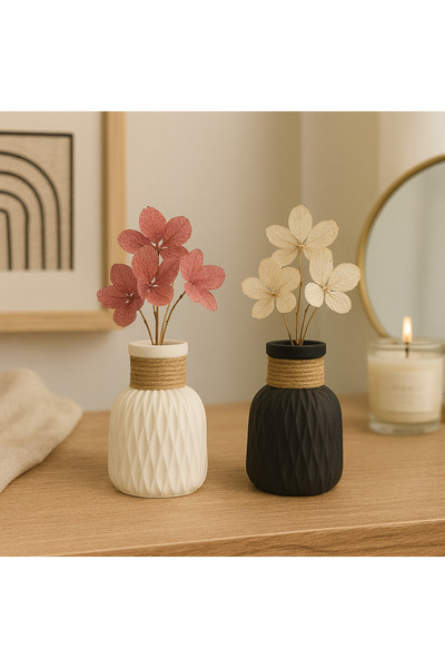 LalezarHome Decorative Set of 2 Concrete Vases – Black & White, Jute Rope Detail, Modern Minimal Design
