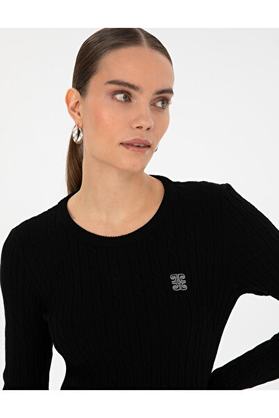 Pierre Cardin Black Slim Fit Crew Neck Basic Sweater 50317072-Vr046