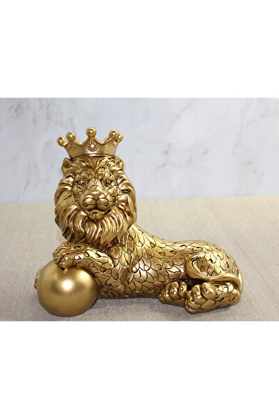 Arabamakss Polyester Dekoratif Taçlı Aslan Figürü