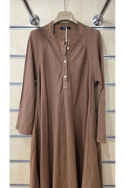 Park Moda Long Linen Dress with False Cut Pleats