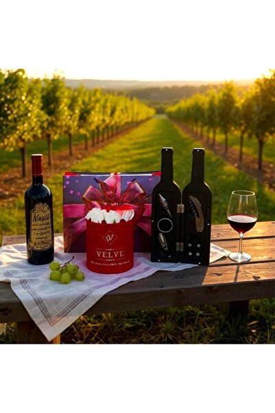 velve Godparents Package, accessories box, box of 9 roses, wine bottle with message "For the best godparents", Red