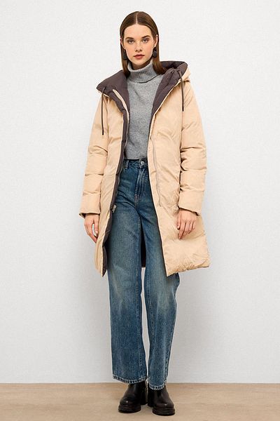 Olcay Hooded Two-Color Double-Sided down Jacket Gray-Stone 5371
