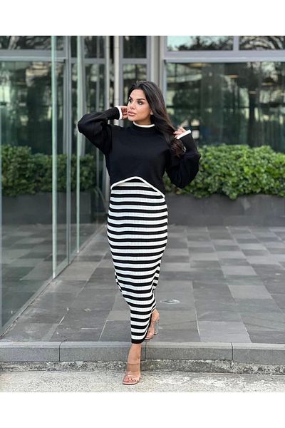 Ruby Double Knitwear Dress Suit Black and White