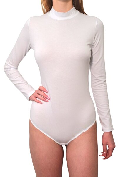 LUAN Women's long sleeve bodysuit, Thong panties, White