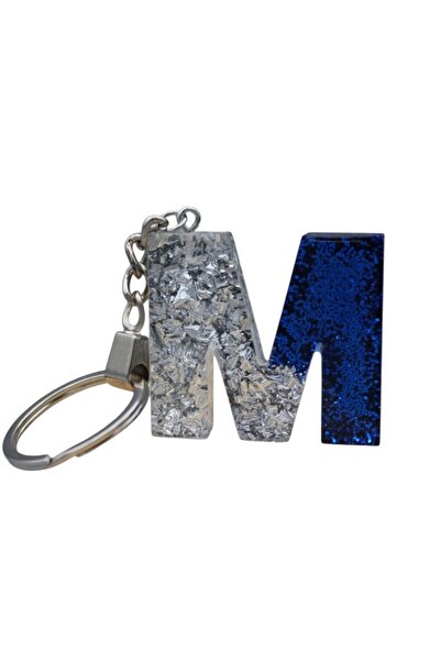 Roza ميدالية مفاتيح أنيقة بحرف M من الريزن الفاخر المطرز بورق الفضه