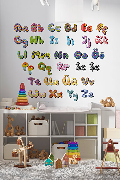 SDİGİTAL Renkli Eğitici Türkçe Alfabe Harf Duvar Sticker Seti – Büyük ve Küçü...
