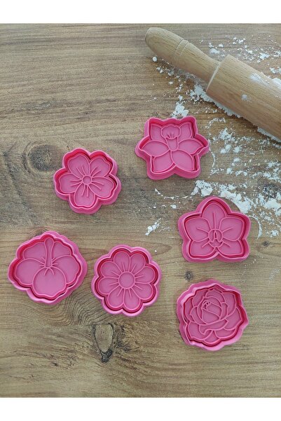 Rafine Studio 3D مجموعة قوالب البسكويت المكونة من 6 قطع على شكل زهرة - طين بو...