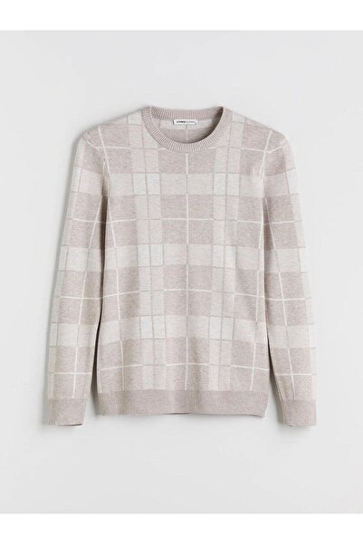 LC Waikiki Lcwaikiki Classic Crew Neck Long Sleeve Plaid Men's Knitwear Sweater (W5)