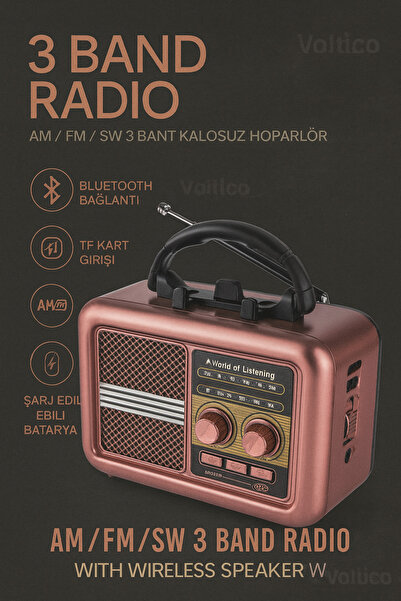 Voltico RX-BT3600 3 Band Retro Radyo – Bluetooth Destekli Kablosuz Hoparlör