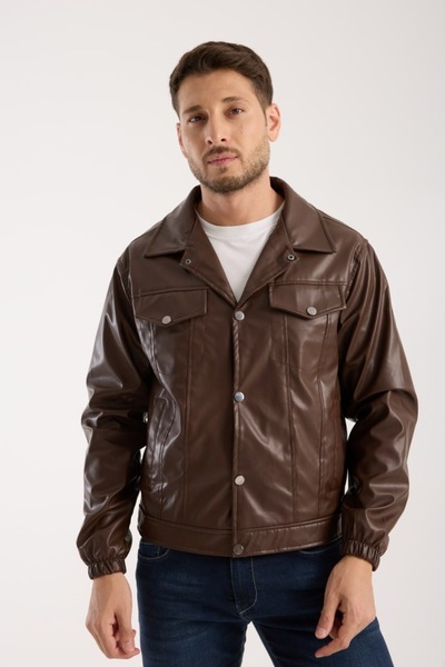 İLKCET MODA Seasonal Vintage Oversize Short Leather Jacket