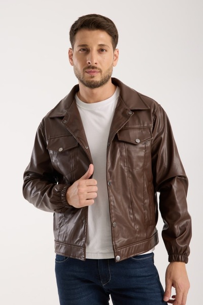 İLKCET MODA Seasonal Vintage Oversize Short Leather Jacket