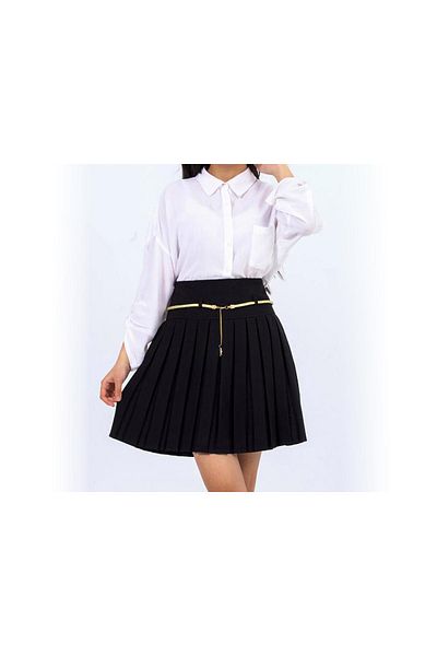 OEM School skirt for girls, pleated, with decorative belt, color Black