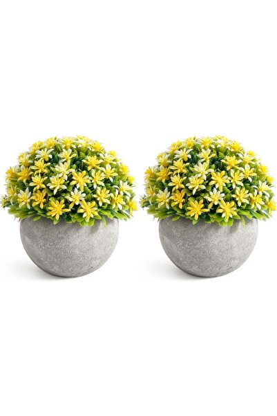 Generic Yellow Mini Sage Green Potted Boxwood Topiary Artificial Plants for H...