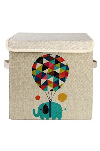 OEM Foldable storage box with lid for kids, elephant with balloons, dimensions 30 x 30 x 30 cm