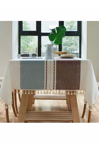 Generic Tablecloth, Rectangular Cotton Linen Washable Table Cloth with Tassel, Table Decoration Cloth for R