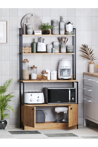 EGEMEV Mutfak Standı 2 Kapaklı 5 Raflı Kahve Köşesi Bazalı Mutfak Rafı Mutfak Bangosu