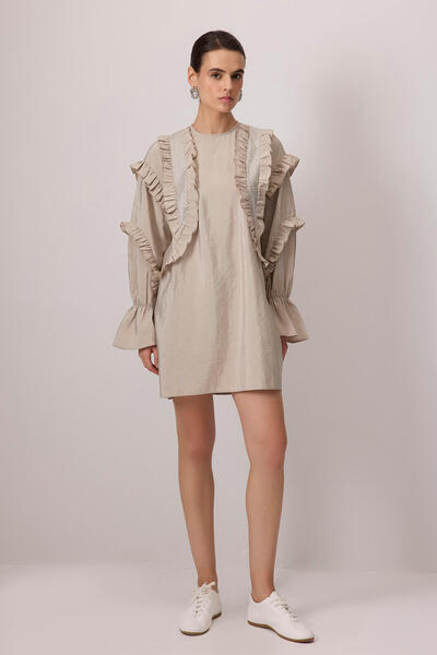 Touché Privé Stone Embroidered Ruffle Kupra Tunic