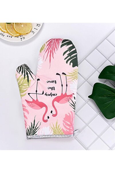 Generic مجموعة قفازات الفرن وحامل الأواني من بلوومينغ تايم على شكل طائر الفلامنغو القطني، قطعة واحدة