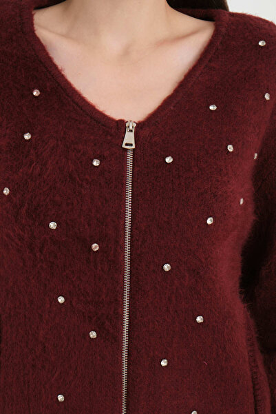 İLKCET MODA Pearl Stone Women's Stretchy Knitwear Pocket Cardigan