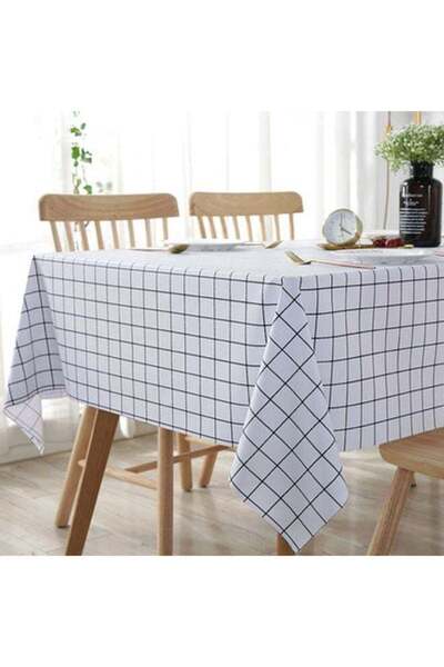 Generic XiuWoo Checkerd Pattern Waterproof Table Cloth White/Black 120x160cm