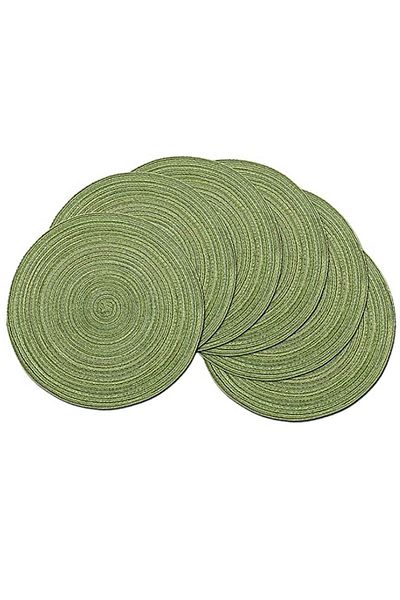 Generic KASTWAVE Set of 6 Round Cotton Placemats, 15 Inch Round Table Placemats Washable Heat Insulation Br