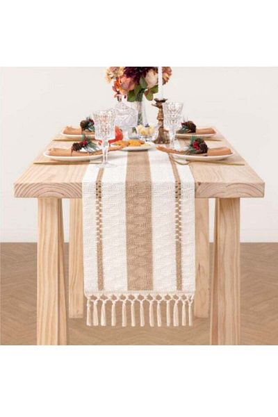 Generic Woven Tassel Cotton Linen Sideboard Fireplace Decor Napkin Tablecloth