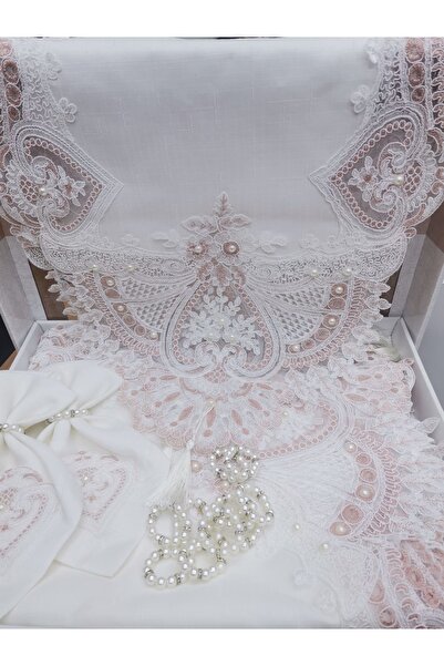 Firdevs moda çeyiz 12 Kişilik 26 Parça Fransız Dantelli Çeyizlik Yemek Masa Örtüsü Seti