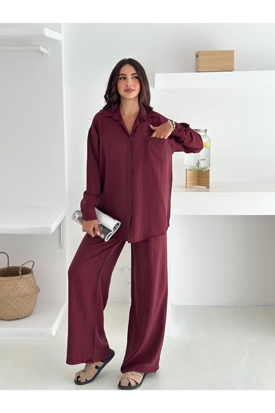 sportiness Wide Leg Strawberry Fabric Shirt Suit with Elastic Waist