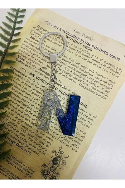 Roza ميدالية مفاتيح أنيقة بحرف N من الريزن الفاخر المطرز بورق الفضه