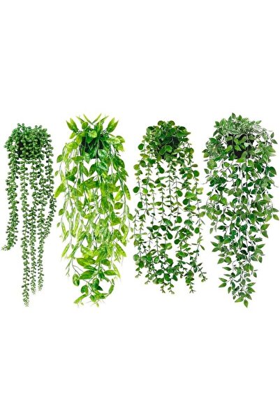 Generic Artificial Hanging Plants 4 Pack Fake Potted Greenery Faux Eucalyptus...