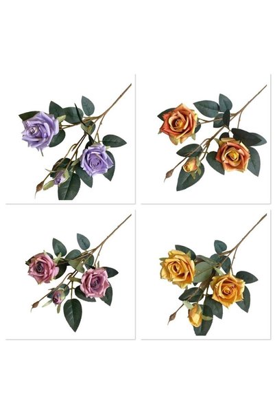 Generic Pack Of 4 3 Headed Curly Edge Rose Perfect Wedding Decor Assorted