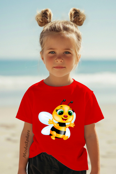 AR&YOS Bee Printed Crew Neck Short Sleeve Children's T-Shirt