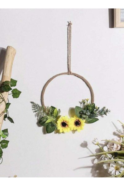 Generic 3-Piece Wall-Mounted Artificial Flower With Wreath Home Decoration Fl...