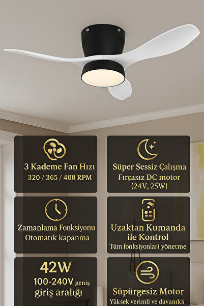 Kılıforyum Modern Dekoratif LED Işıklı Tavan Vantilatörü | Süper Sessiz Motor...