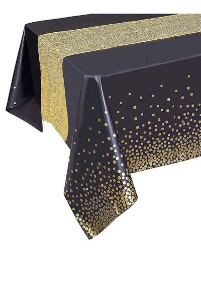 Generic Black Tablecloth Gold Sequin Table Runner Set, Black and Gold Party Decorations, Rectangle Table Co