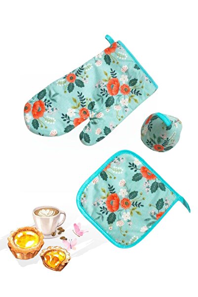 Generic Cotton Green Flower Set of 3, 1-Piece Gloves/Oven Mitt,1-Pieces Pot Holder, 1-Piece Pot Cap,Thick a