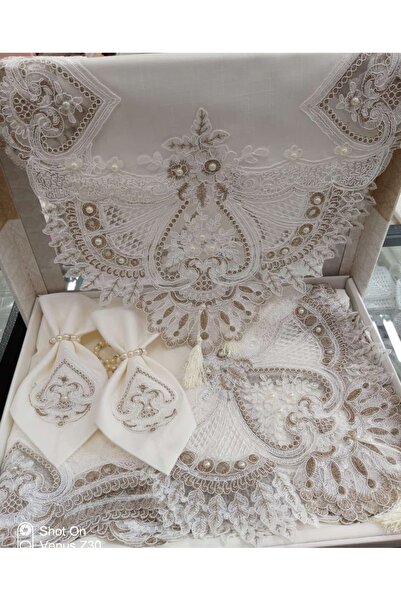 Firdevs moda çeyiz 12 Kişilik 26 Parça Fransız Dantelli Çeyizlik Yemek Masa Örtüsü Seti