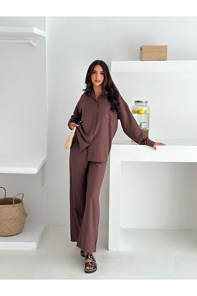sportiness Wide Leg Strawberry Fabric Shirt Suit with Elastic Waist