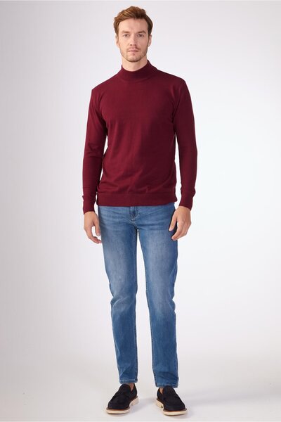 Dufy Burgundy Plain Men's Knitwear - Slim Fit