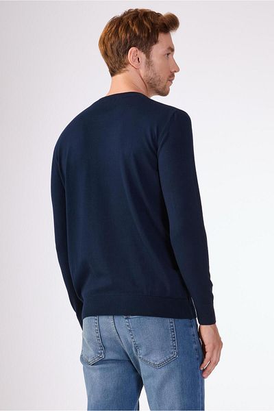 Dufy Navy Blue Plain Men's Knitwear - Slim Fit
