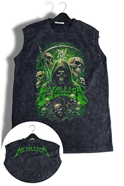 Fuddy Moda Αμάνικο μπλουζάκι με γραμμένο μεταλλικό πράσινο λαιμό, Unisex ρετρ...